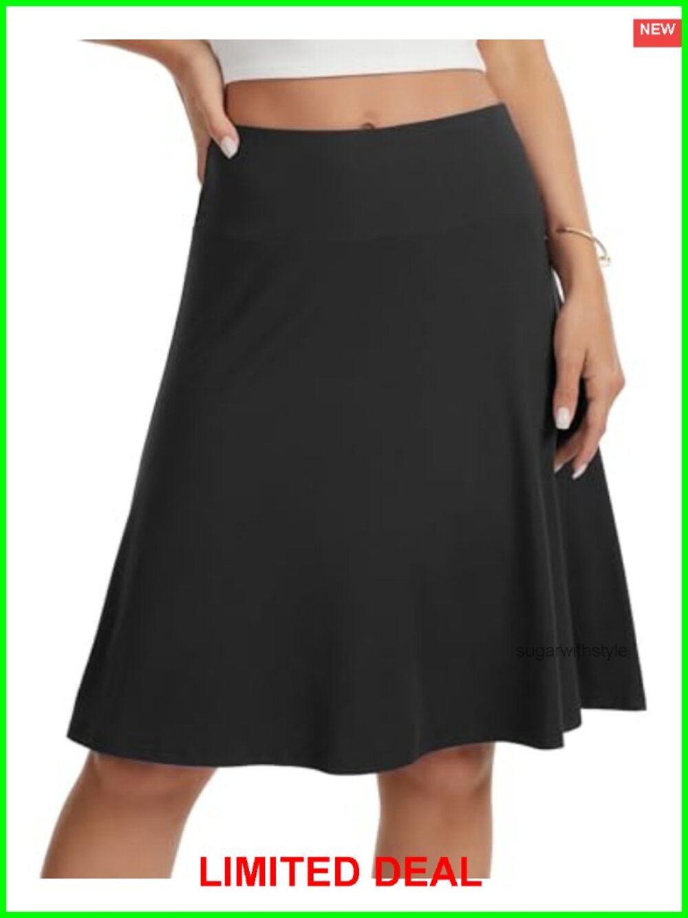 Soft Knit High Waisted A-Line Knee Length Skater Skirt